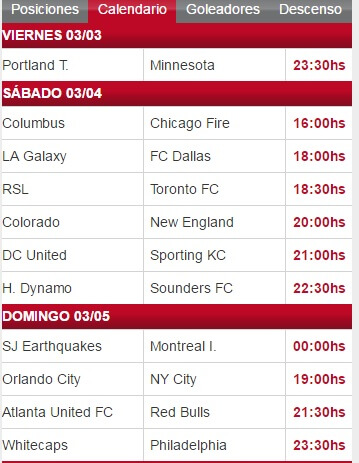 Partidos de la primera jornada de la MLS.