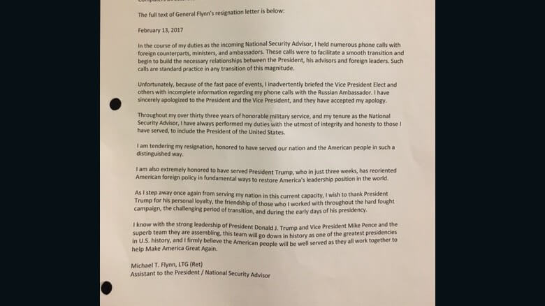 Copia de Carta de renuncia de Michael Flynn