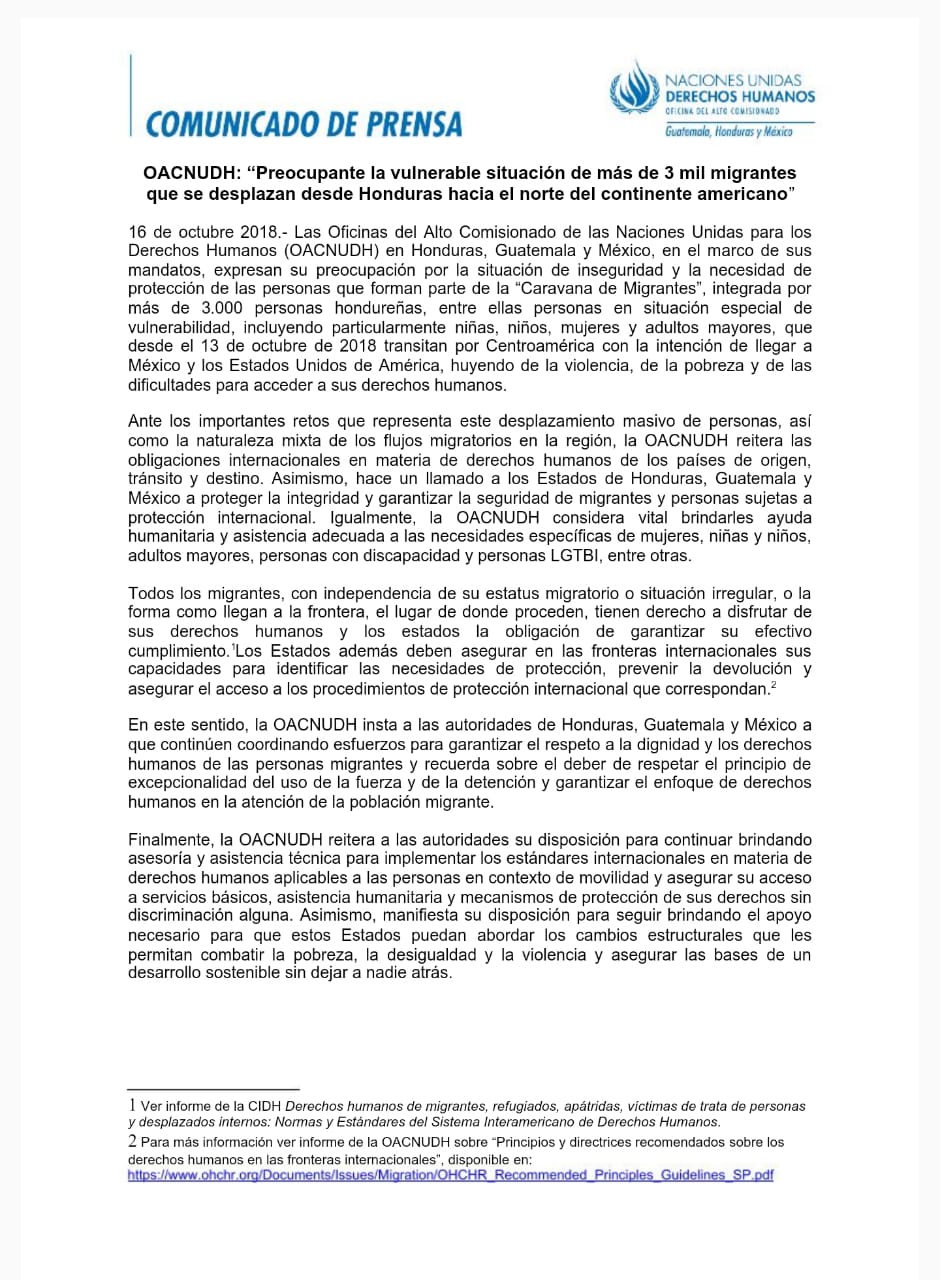 ONU caravana migrantes