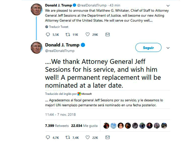 Trump destituye a Jeff Sessions