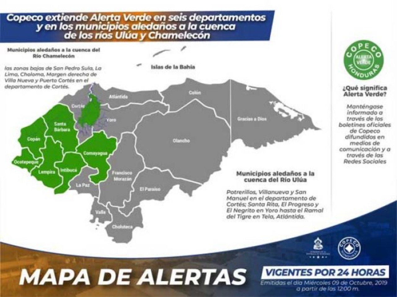 alerta verde seis departamentos Honduras