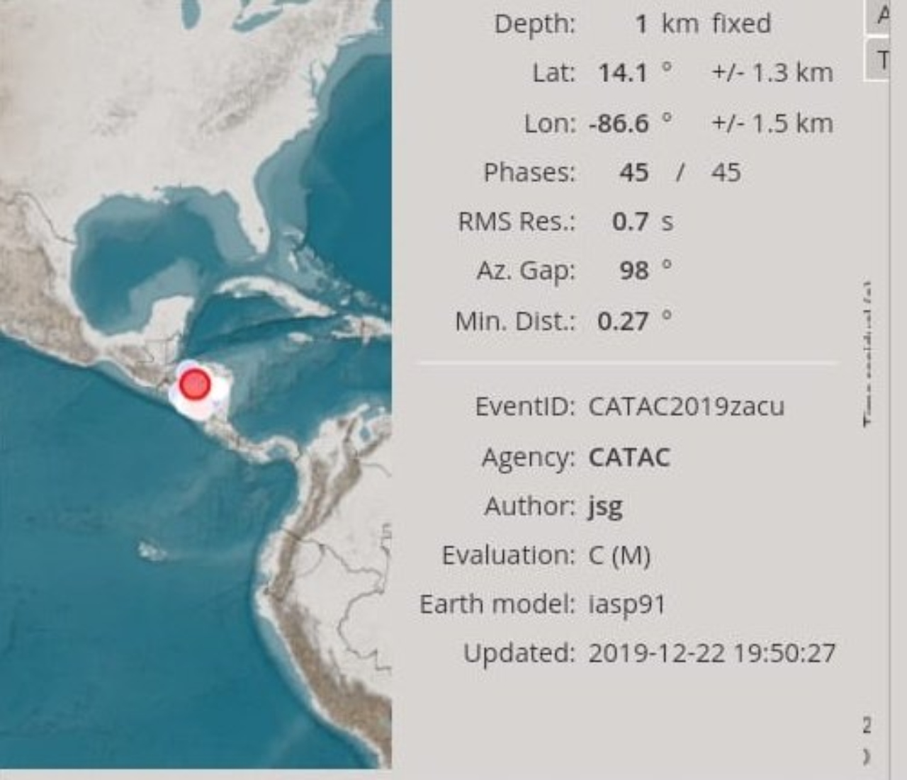 sismo zona noreste Yuscarán