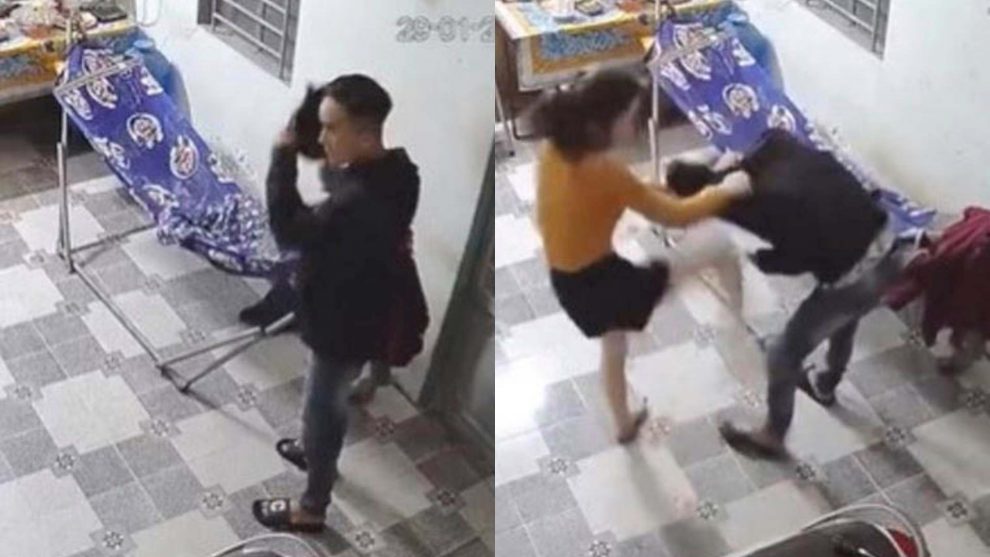 mujer golpea a su esposo