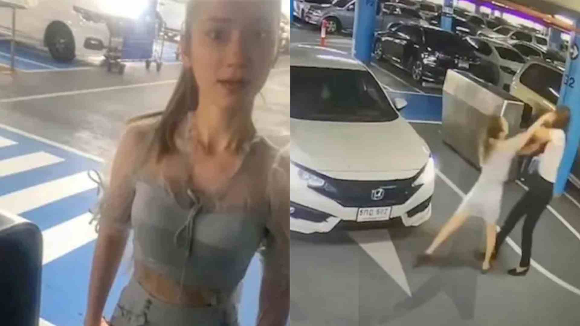 mujer golpea empleada estacionamiento