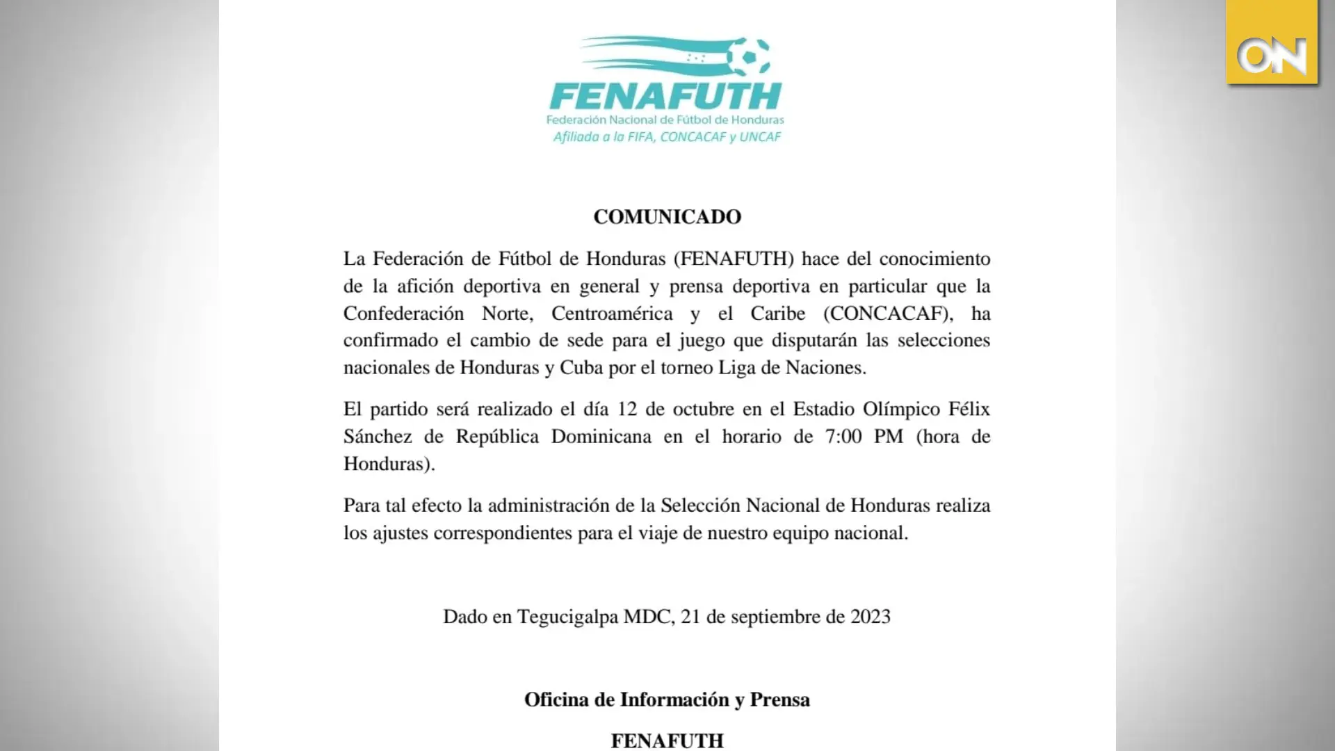 Partido entre Cuba y Honduras por la Liga de Naciones cambia de sede,  confirma Fenafuth - Hondudiario - Primer Periodico Digital de Honduras