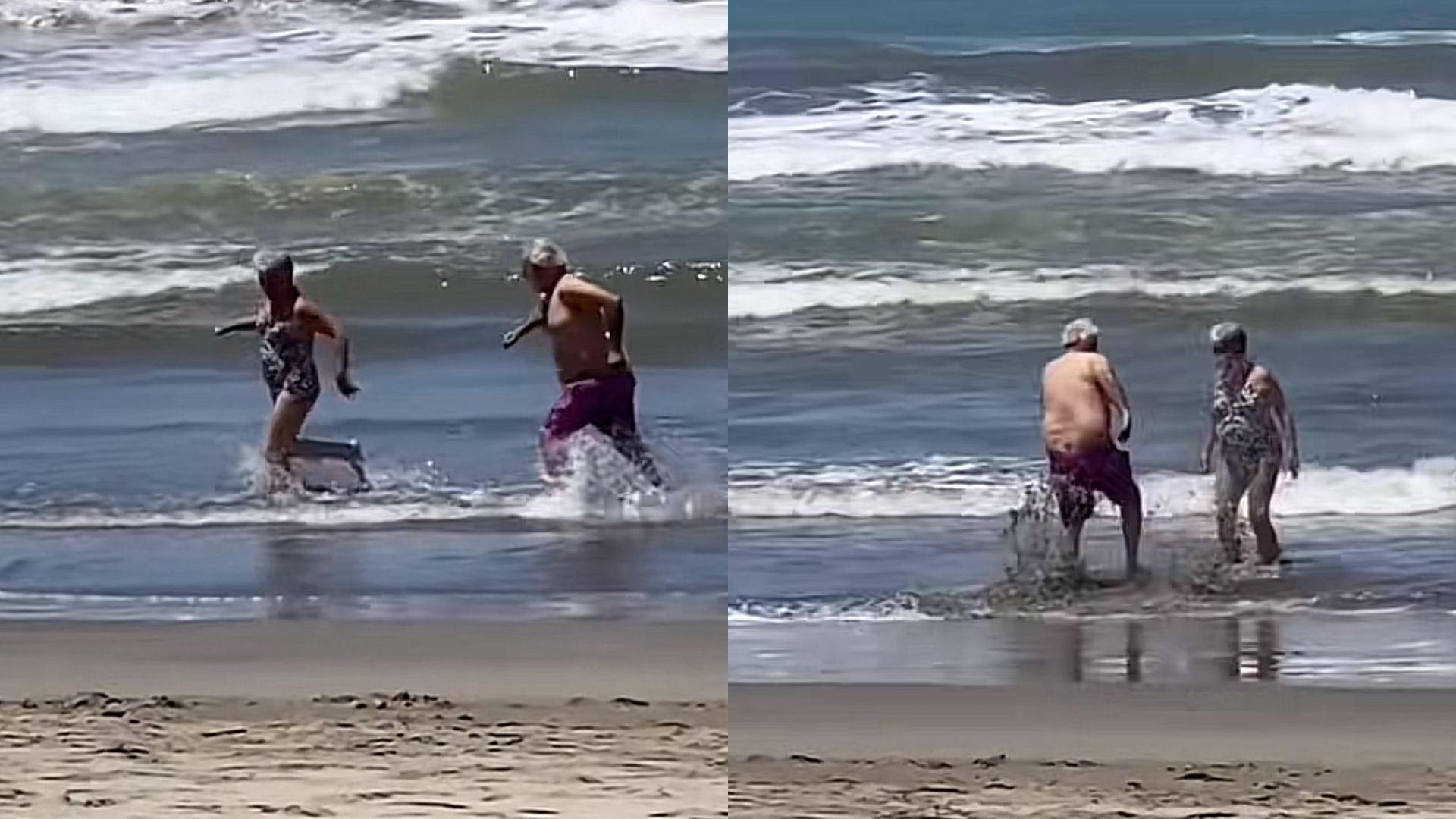 VIDEO | "Amor eterno 🥺" Pareja de abuelitos 👵👴 reviven su romance ❤️ jugando como niños en la playa