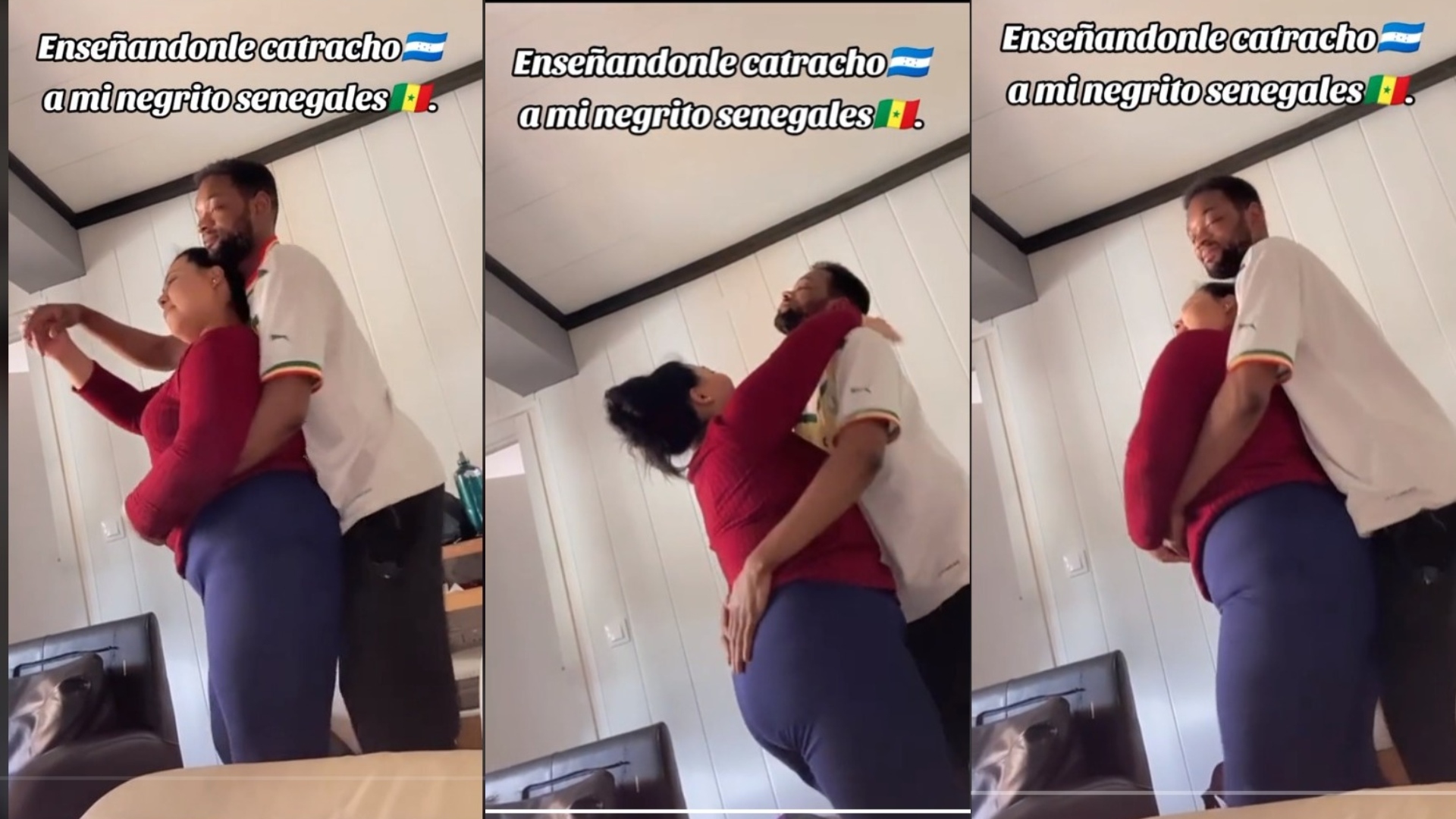 Hondureña le enseña a bailar al ritmo de Polache a su novio senegalés