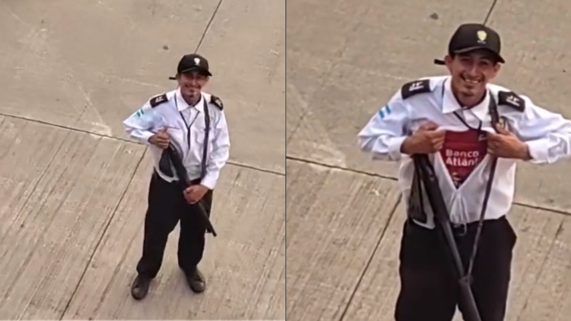 Este guardia de seguridad sorprendió a todos al llevar la camisa del Olimpia por dentro de su uniforme