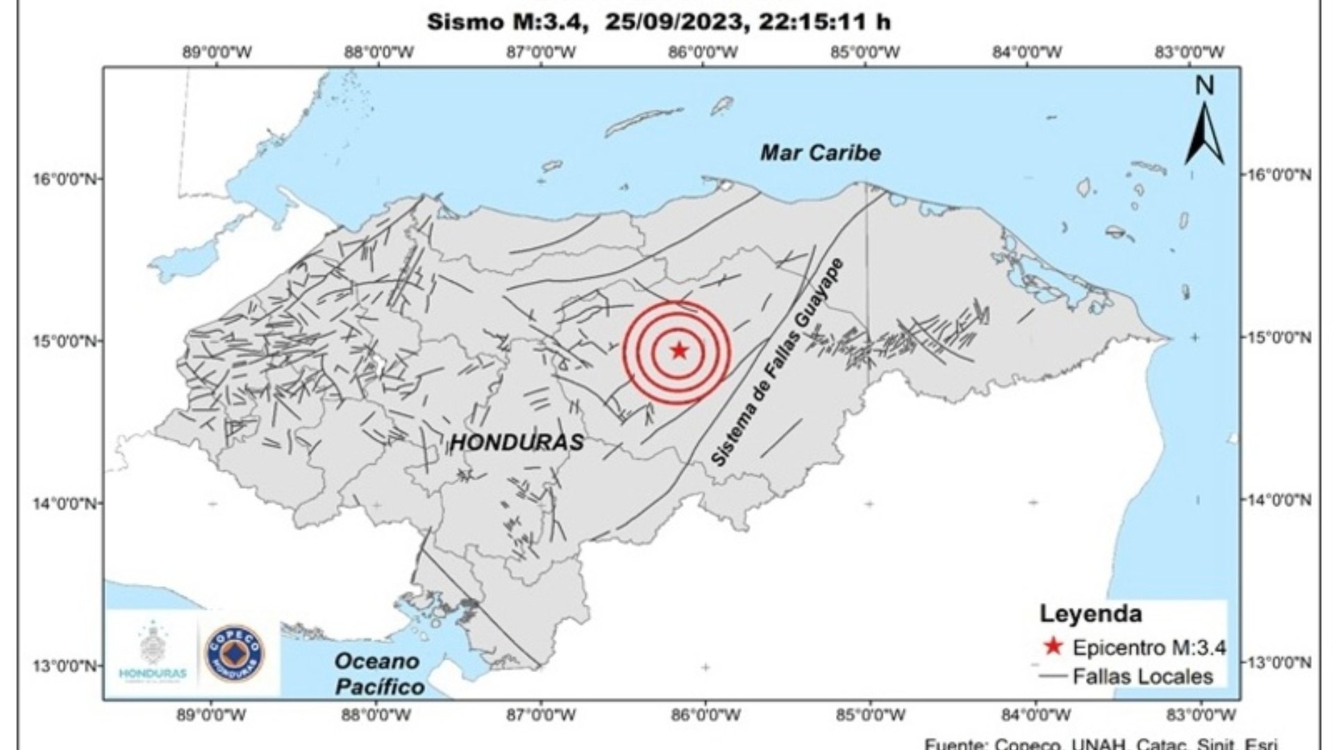 En la noche de este martes, un sismo de magnitud 3.3 en la escala de Richter sacudió el municipio de Gualaco, situado en el departamento de Olancho.
