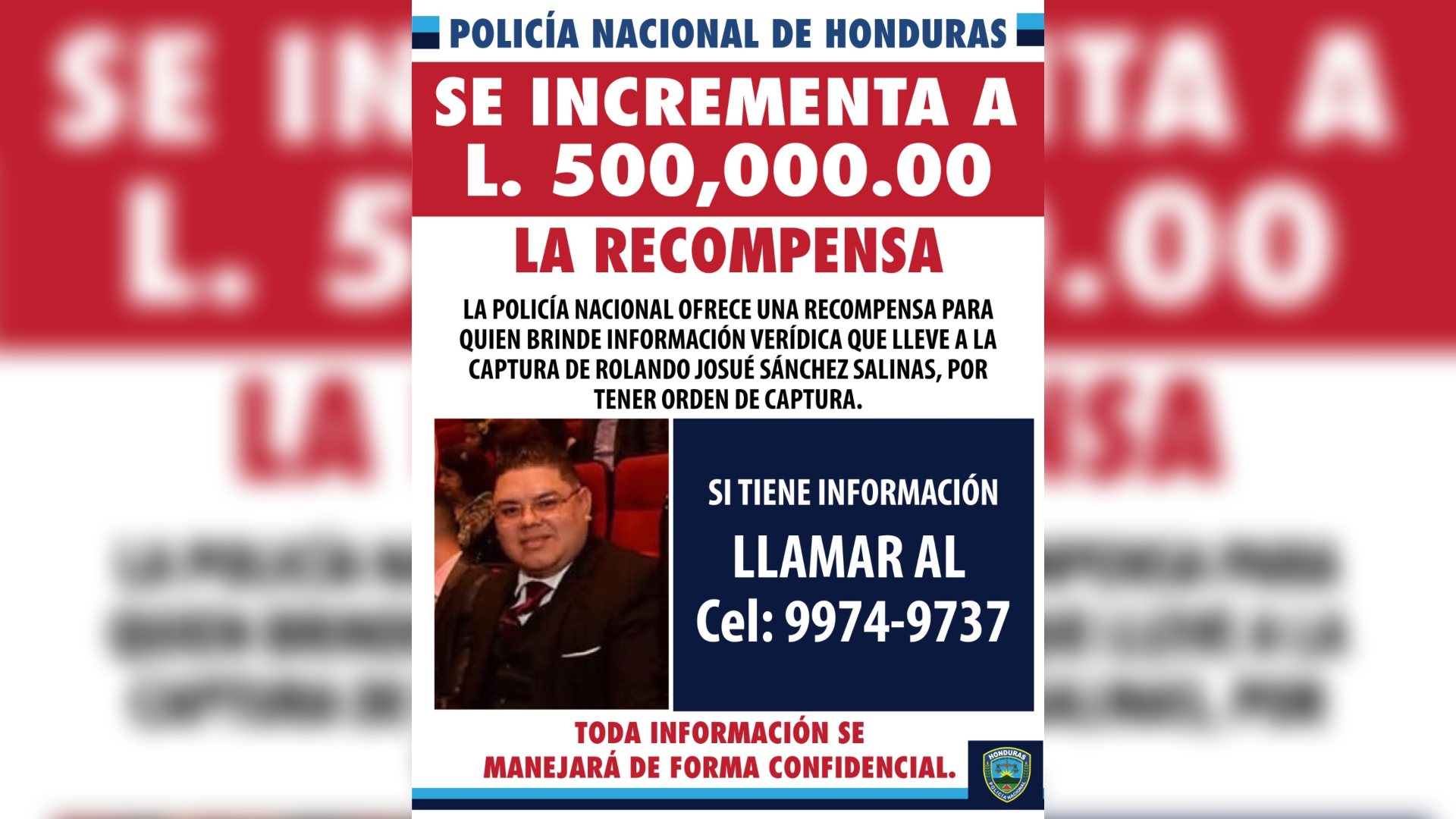 Incrementan recompensa por información de Rolando Josué Sánchez, acusado del crimen de Franklin Villeda
