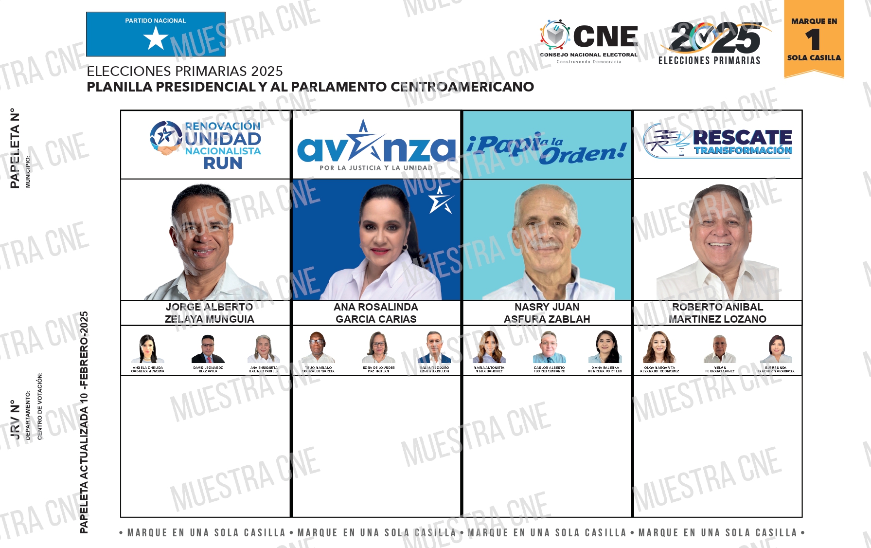 Elecciones primarias Honduras 2025: papeletas presidenciales